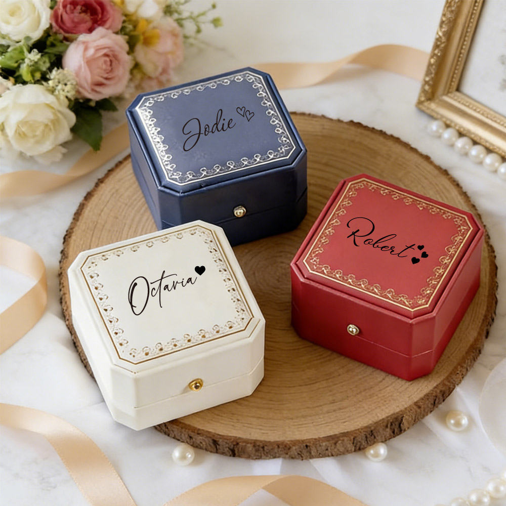 Wedding Packaging - Personalizowane pudełko na pierścionek ze sztucznej