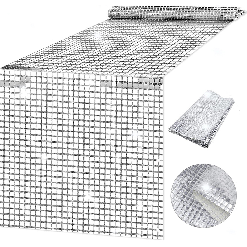 Table Runner Sequin - Błyszczący lustrzany złoty/srebrny foliowy metaliczny obrus